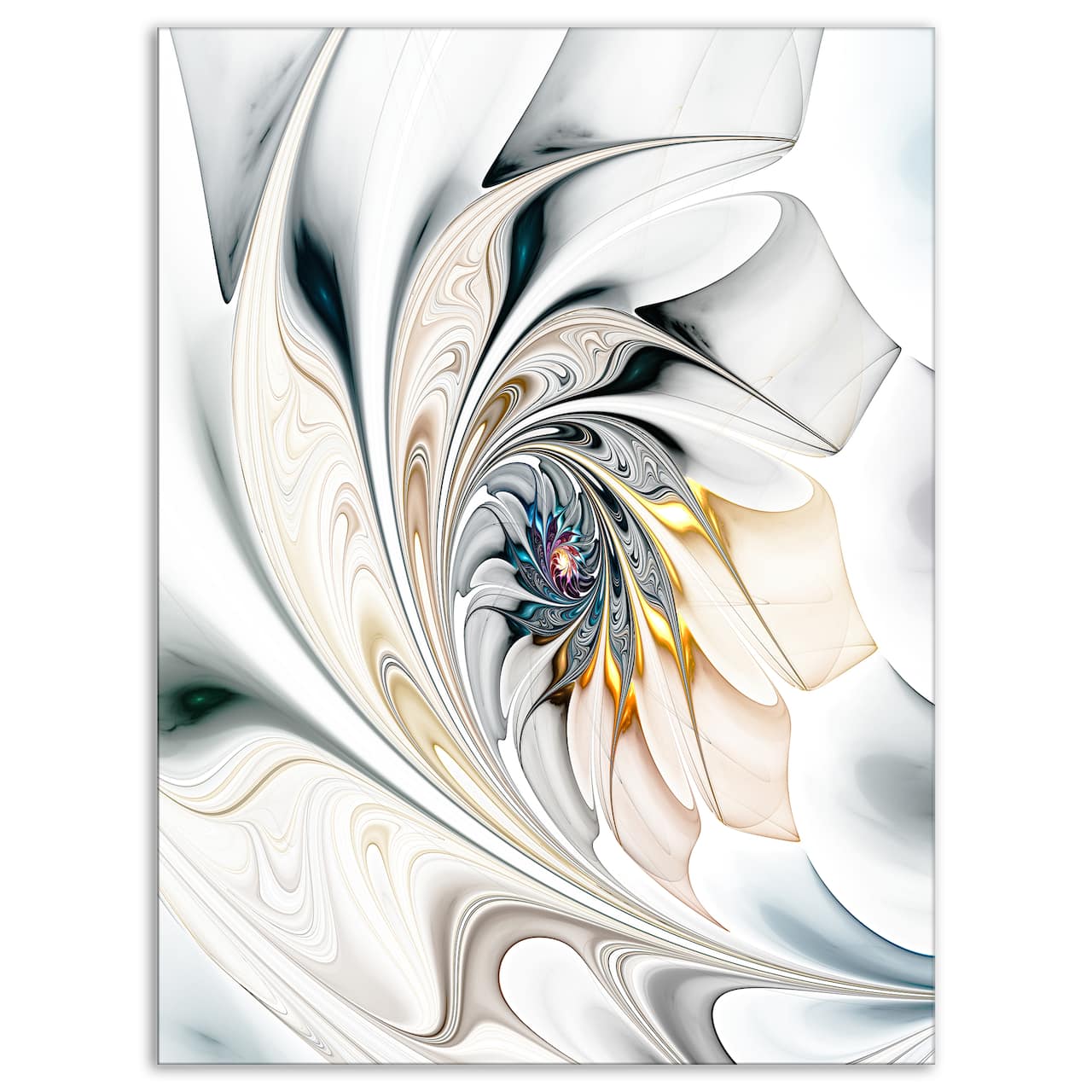 Designart - White Stained Glass Floral Art - Large Floral Wall Art Canvas
